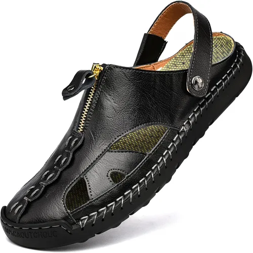 Vista 10 de Shaire Sandalias de hombre Zapatos de playa con punta cerrada de cuero al aire libre 99008negro