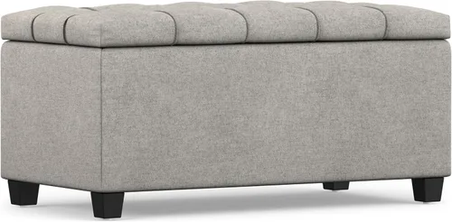 Vista 11 de SIMPLIHOME Sienna - Otomana de almacenamiento de tela con aspecto de lino Gris (Dove Grey)