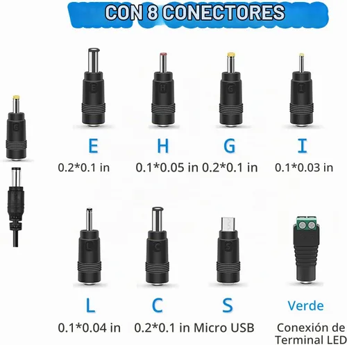 Vista 3 de Fuente de alimentación de 12 V 2 A, adaptador de corriente universal con 8 enchufes seleccionables, adaptador de corriente para fuente