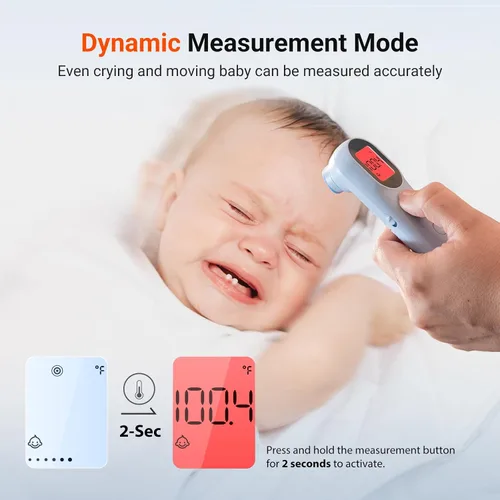 Vista 4 de iHealth Termómetro digital infrarrojo para adultos y niños, termómetro para bebés con modo 3 en 1 y aviso de 3 colores, alarma de fiebre y modo Azul