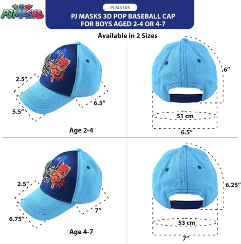 Vista 7 de PJ Masks Boys' Baseball Cap - 3D Catboy, Owlette, Gekko Curved Brim Snap Back Hat (2T-7)
