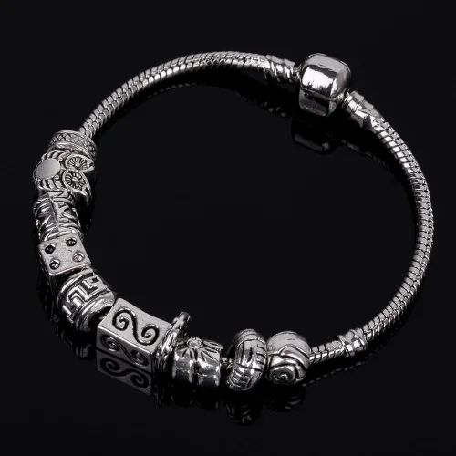 Vista 3 de RUBYCA Cuentas sueltas de color plata tibetana y 1 pulsera europea de 8.3 pulgadas