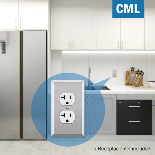 Vista 8 de CML Placa de Pared de Metal para Receptáculo Dúplex, Cubiertas de Tomacorriente de Acero Inoxidable de 1 Gang, Paquete de 20 Placas de Interruptor