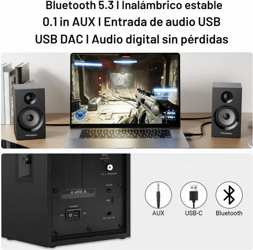 Vista 6 de BT16 Altavoces HiFi de Estantería Woofer de 3.5" con Tweeter de 1", 60W(30Xx2) Bluetooth 5.3, Altavoz Estéreo Amplificado con DAC USB de 24bit