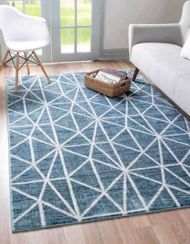 Vista 19 de Unique Loom Matrix Trellis Collection - Alfombra geométrica (2 pies x 6 pies 1 pulgada, azul/azul claro)
