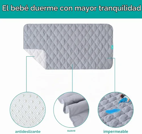 Vista 2 de Protector de colchón impermeable para cuna, paquete de 2, 28 x 52 pulgadas, almohadilla acolchada antideslizante Gris