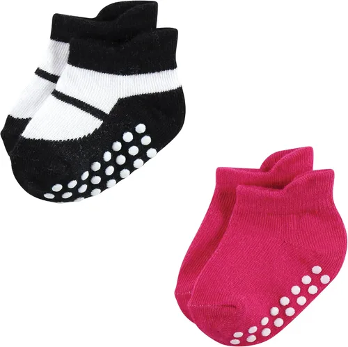 Vista 3 de Hudson Baby Calcetines antideslizantes unisex para bebé, Rosado Rosa Negro