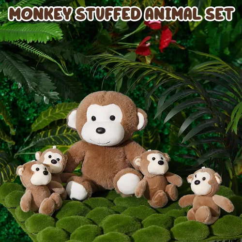 Vista 6 de Lewtemi 5 piezas de animales de peluche grandes de mono con 4 lindos monos de peluche suaves animales de peluche para niños y niñas, regalos