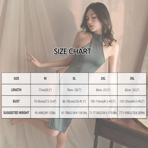 Vista 2 de SINROYEE Lencería sexy para mujer, camisón sin mangas, mini Cheongsam, ropa de dormir anime, cosplay, vestido de club con división alta, talla grande