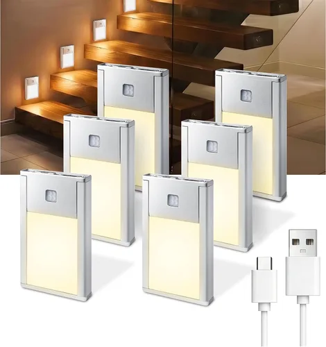 Vista 10 de VST Luces nocturnas con sensor de movimiento, luces de escalera recargables con instalación de succión magnética para interiores, dormitorio