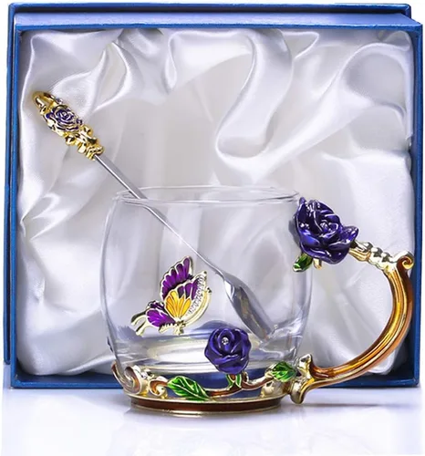 Vista 7 de Taza de té de flor, taza de té, taza de café de vidrio