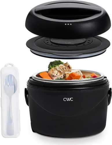 Vista 9 de COOK WITH COLOR Fiambrera redonda 40W, calentador de alimentos portátil, capacidad 1.1L, revestimiento de acero inoxidable, cabra/visón