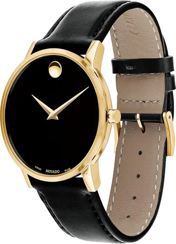 Vista 3 de Movado Reloj de museo de oro amarillo para hombre con esfera de museo de punto cóncavo correa doradanegra modelo 607271 NegroOro Core Museum Classic