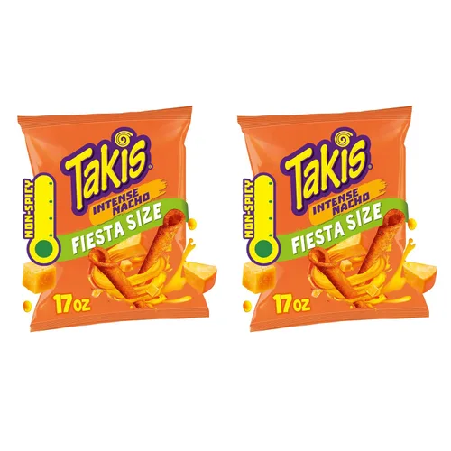 Vista 13 de Takis Intense Nacho - Bolsa tamaño Fiesta de 17 onzas, con sabor a queso, no picante, chips de tortilla enrollados