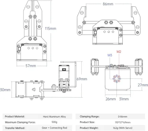 Vista 5 de Recogida mecánica del agarrador del agarrador del robot de la garra DIY, piezas de recambio de accesorios de construcción, BigClaw con el servo