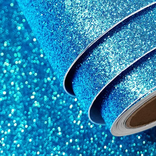 Vista 9 de FunStick Papel Tapiz con Purpurina Azul Océano Adhesivo y Despegable Autoadhesivo Papel de Contacto con Purpurina Azul Brillante Decorativo