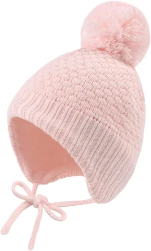 Vista 14 de Sombrero de invierno para bebé niña con forro de lana para niños pequeños, gorro de punto con orejeras con pompón, de 0 a 8 años 3 unidades-A.