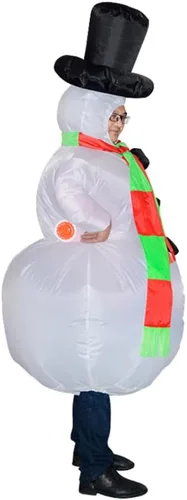 Vista 6 de Disfraz inflable de muñeco de nieve blanco para disfraz de Halloween, disfraz de fiesta