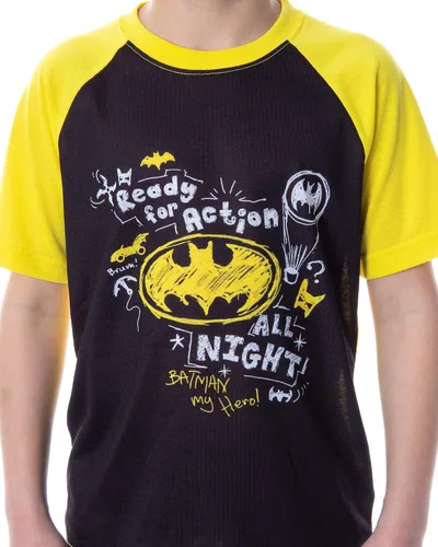 Vista 3 de DC Comics - Pijama de Batman listo para la acción de manga corta y pantalones cortos de 2 piezas de pijama de superhéroe