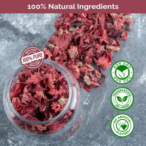 Vista 9 de Flores secas de hibisco perfectas para té y agua fresca mexicana, flor de jamaica, flores enteras y pétalos Herbmagic