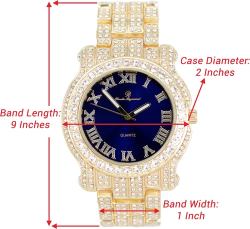 Vista 52 de Charles Raymond Bling-ed Out Ultimate Hip Hop Royalty Reloj para hombre con número romano de fácil lectura o indicadores de tiempo de diamantes