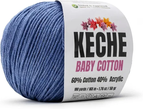 Vista 74 de Keche Hilo de Algodón, 60% Algodón 40% Hilo Acrílico, Hilo de Algodón Suave para Crochet y Tejer, Hilo Amigurumi 1 Madeja/Bola 1.76 Oz (50g) / 180
