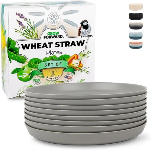 Vista 8 de Grow Forward Platos de postre de paja de trigo prémium – Juego de 8 platos de plástico duro reutilizables de 8 pulgadas – Platos irrompibles aptos