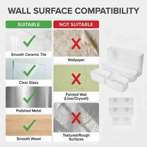 Vista 6 de Estantes adhesivos para montar en la pared, juego de 4 cubos de almacenamiento duraderos de plástico ABS para colgar, color blanco, excelente