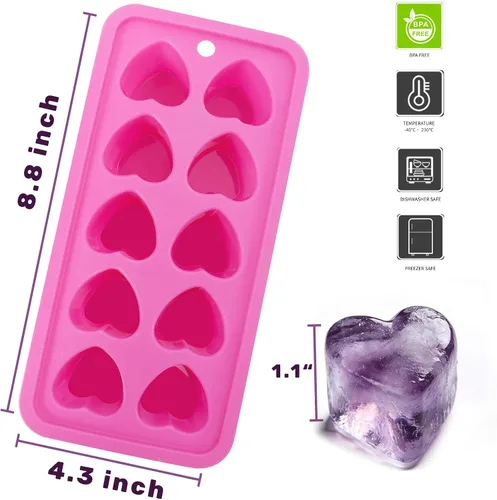 Vista 3 de Molde de silicona para cubitos de hielo en forma de corazón, paquete de 2
