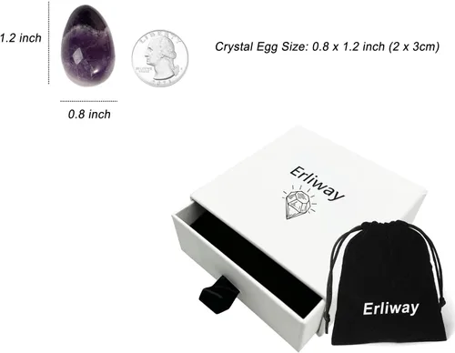 Vista 3 de Erliway Huevos de cristal de amatista natural para el día de Pascua, huevo de piedra de palma de 1.2 x 0.8 pulgadas, piedras preciosas pulidas