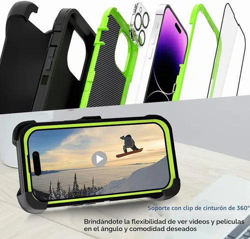 Vista 2 de Funda para iPhone 14 Pro Max de 6.7 pulgadas con clip para cinturón con 2 protectores de pantalla, 2 protectores de lente de cámara, cubierta