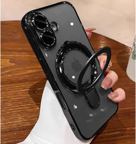 Vista 17 de Funda transparente con soporte magnético invisible para iPhone 14 Pro con protector de lente de cámara incorporado Compatible con MagSafe, cubierta