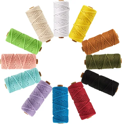 Vista 12 de PHUNTTEK Cordón de macramé de 0.079 in x 590 yardas, 18 rollos de cuerda de algodón natural, 3 soportes de cuerda de yute, cuerda suave, hilos