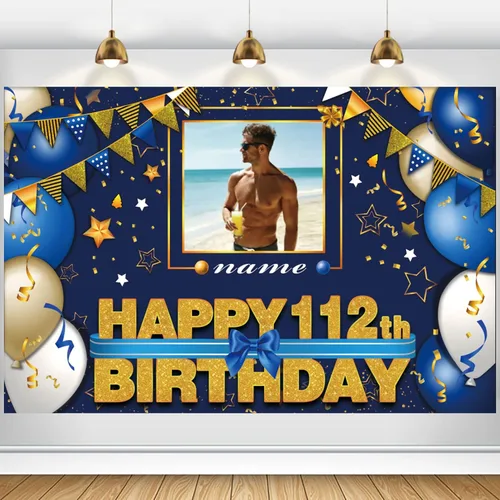 Vista 23 de Pancarta Personalizada de Decoraciones de Feliz Cumpleaños 101 - Telón de Fondo de 101 Años para Mujeres Hombres Niños Niñas Suministros de Fiesta