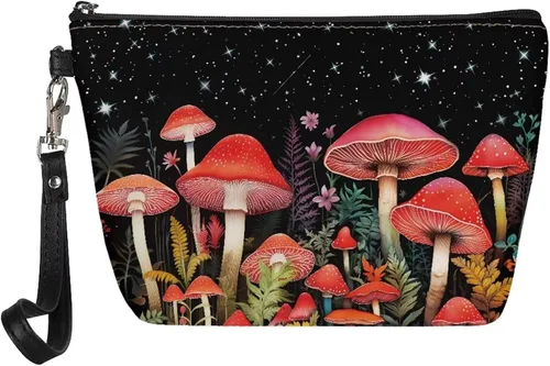 Vista 7 de Bigcardesigns Bolsa de maquillaje organizadora de cosméticos con asa para mujeres y señoras de viaje, portátil, bolsa de inodoro de piel sintética