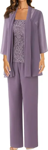 Vista 3 de 3 piezas de vestidos de madre de la novia, trajes de pantalón, vestido formal de noche de encaje, vestido formal para boda, vestido de novio