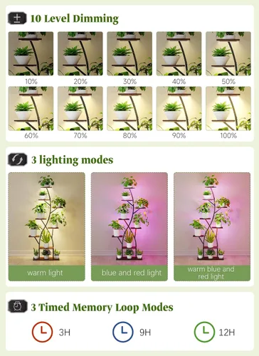 Vista 3 de Soporte para plantas de interior con luces de cultivo de 65 pulgadas de alto, estante de plantas iluminado en esquina para cultivo en interiores