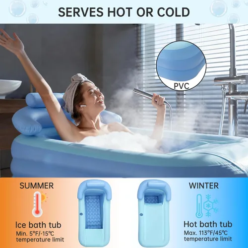 Vista 7 de Anfrere Bañera inflable portátil con bomba de aire eléctrica y parches