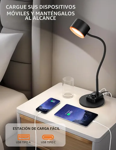 Vista 4 de LiFMIRA Lámpara de Escritorio, Lámpara de Escritorio LED con Puertos de Carga USB C + A, Lámpara de Lectura de Cuidado Visual Completamente