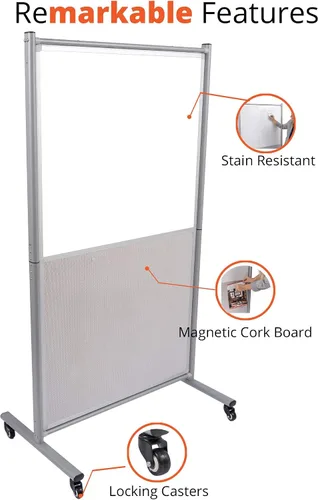 Vista 8 de Stand Up Desk Store - Pizarra blanca magnética móvil rodante, divisor de habitación, pizarra de borrado en seco para el hogar o el aula