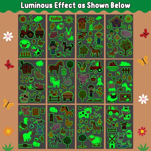 Vista 3 de Partywind 165 estilos brillantes de animales de granja suministros para fiesta de cumpleaños, tatuajes temporales para niños, decoraciones luminosas