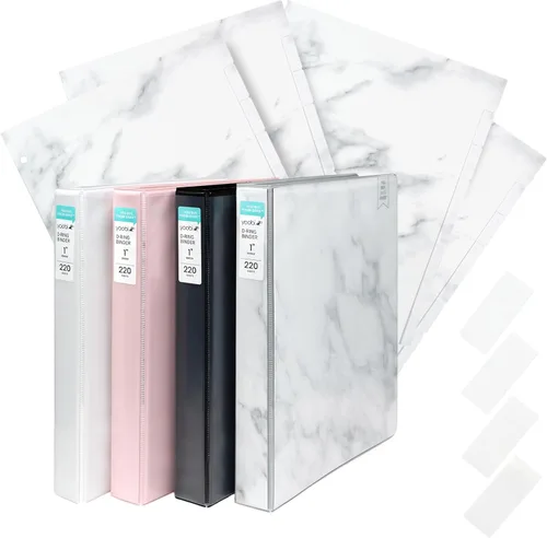 Vista 9 de Yoobi Carpeta azul de 3 anillas, carpeta de 1 pulgada con anillos redondos en D y 2 bolsillos, organizador duradero, sin PVC con capacidad de 275