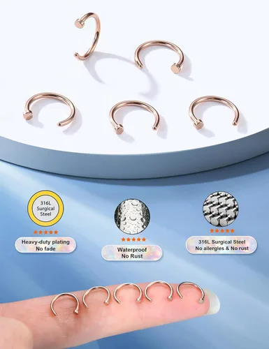 Vista 42 de FIBO STEEL - 5 piezas de acero inoxidable, 18G a 22G, joyería corporal, piercing de nariz para mujer