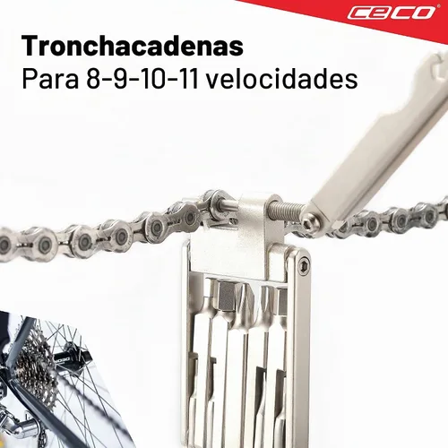 Vista 5 de CECO USA - Herramienta de bicicleta de 13 funciones con rompedor de cadena, multiherramienta para bicicleta, ultra delgada, tamaño de bolsillo