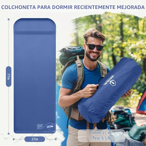Vista 3 de Wevelel Memory Sleeping Pad, 3.1" Ultra-Thick Foam Sleeping Mats for Camping, Easy Inflate&Deflate,9.5 R-Value Insulated Camping Mattress Pad with