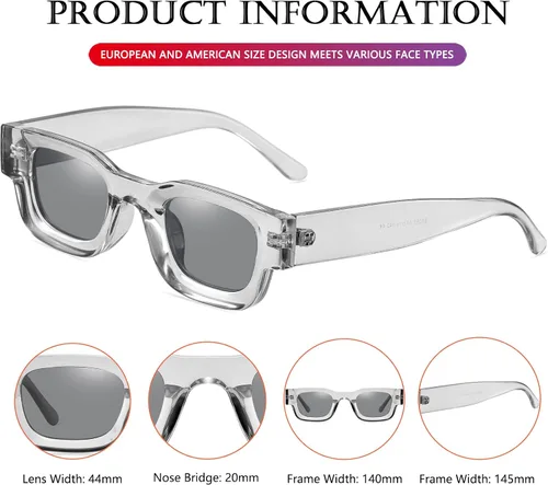 Vista 7 de AIEYEZO Lentes de sol rectangulares gruesos y modernos para mujeres y hombres estilo retro de los años 90 cuadrados polarizados