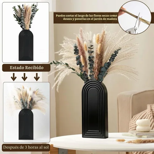 Vista 3 de Juego de 2 jarrones de pared de madera con eucalipto de hierba de pampas, decoración de pared moderna de estilo bohemio para sala de estar, entrada