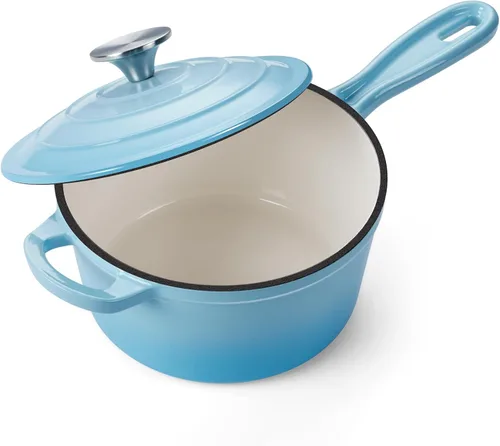 Vista 19 de Onader Sartén de hierro fundido esmaltado, cacerola pequeña de 1 cuarto de galón con tapa, olla de hierro fundido, horno holandés esmaltado, Blanco