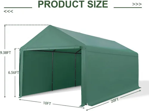 Vista 2 de Cochera 10x20 pies con toldo resistente de acero para almacenamiento, carpa portátil para fiestas, garaje portátil con paredes laterales y puertas