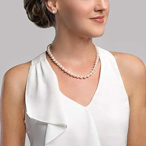 Vista 3 de THE PEARL SOURCE 14K Gold 8-9mm AAAA Quality White Freshwater Cultured Pearl Necklace for Women